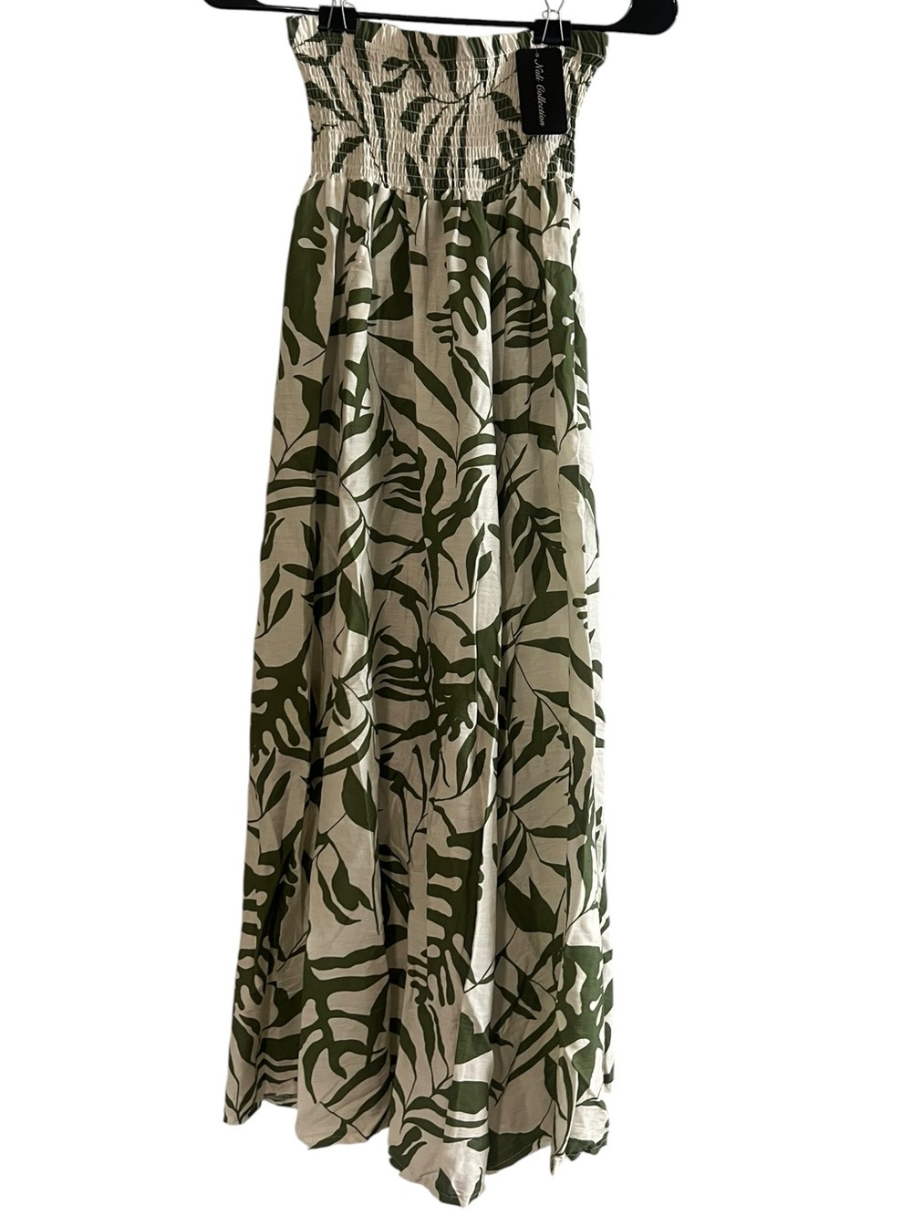 Nali Collection Green Leaf Print Shirred Bandeau Maxi Dress S/M NEW